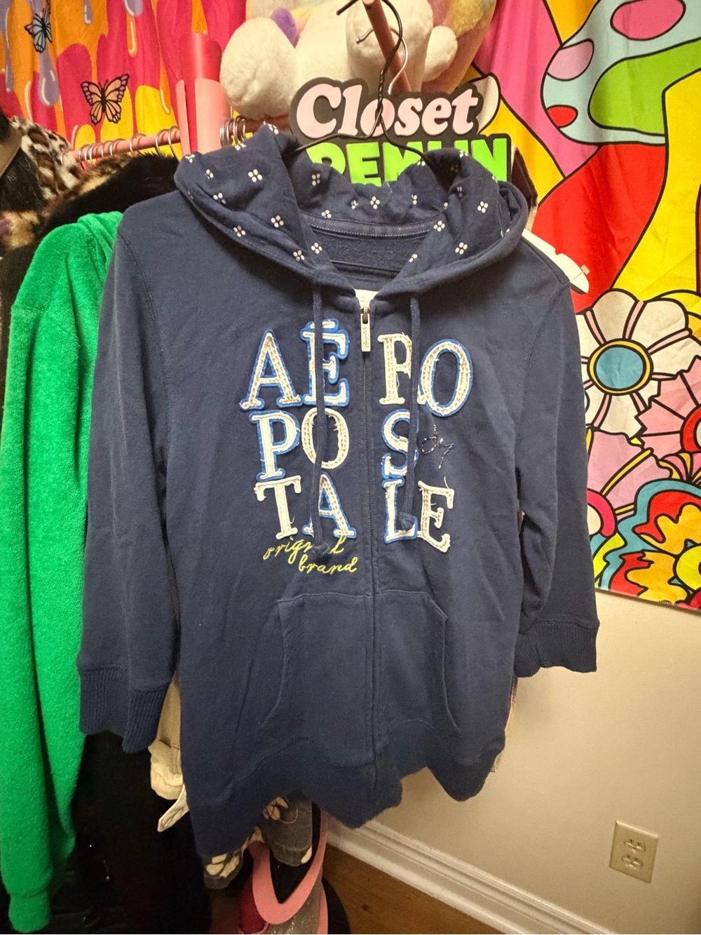 Aeropostale Navy Blue Embroidered Zip-Up Hoodie - Quarter sleeve